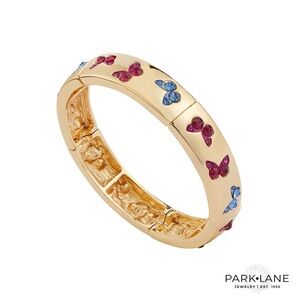 Park Lane Papillion Gold Bangle Bracelet | PinkBlue Butterflies | Stretch to Fit